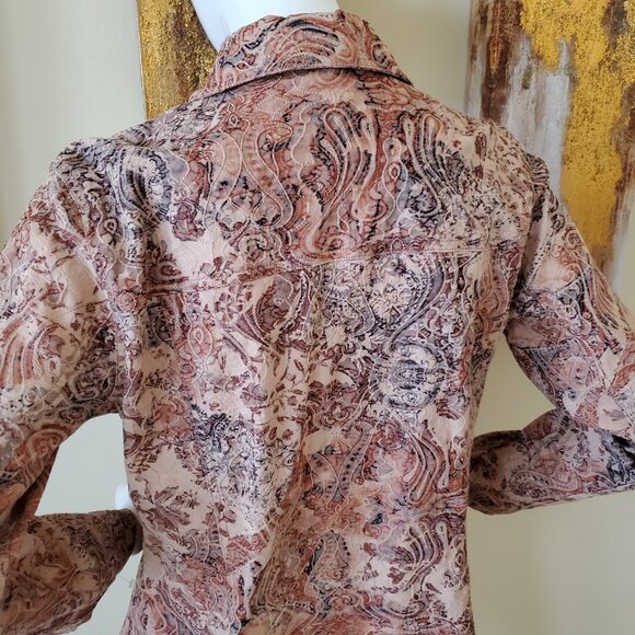 Analogy Tan/Coral Embroidered Button Front Jacket SZ L - Picture 7 of 11